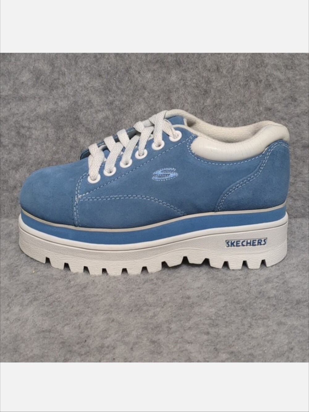 Vintage Sketchers Baby Blue Suede Platform Women's Shoes Size 5.5